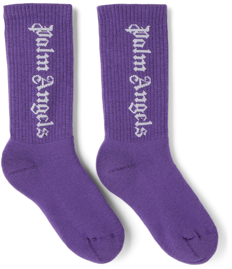 Palm Angels Kids Purple Mid-High Logo Socks