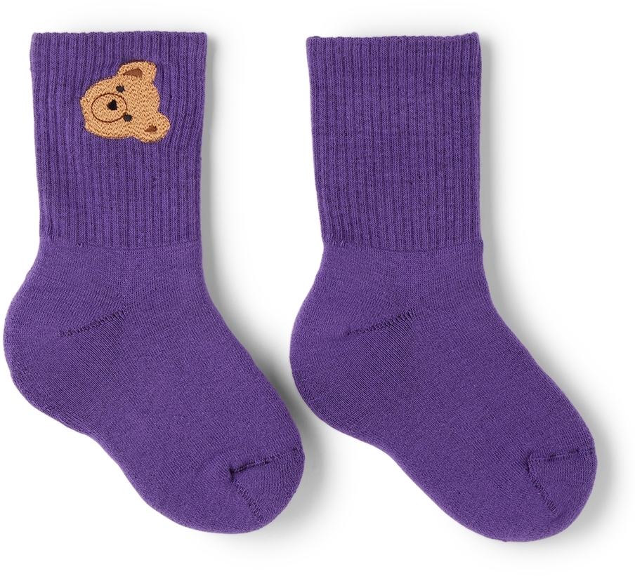 Palm Angels Kids Purple Mid-High Bear Socks