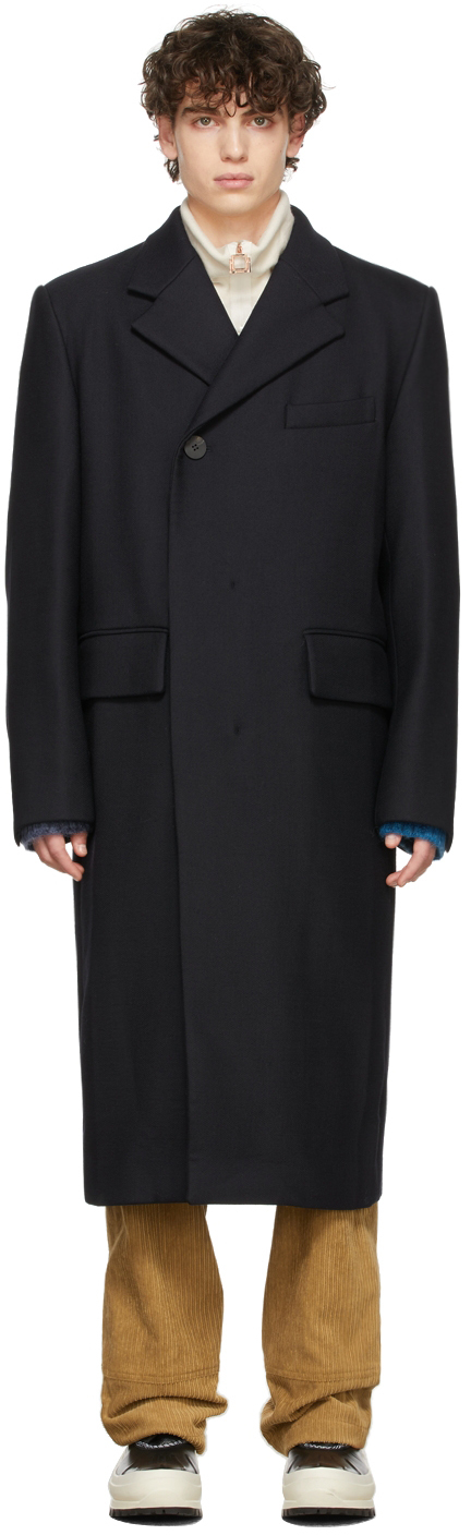 Wooyoungmi Navy Hidden Placket Coat