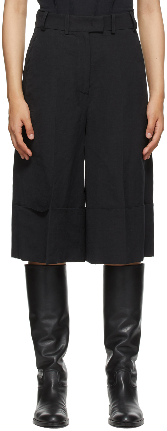 Black Linen Tam Shorts by Brock Collection on Sale
