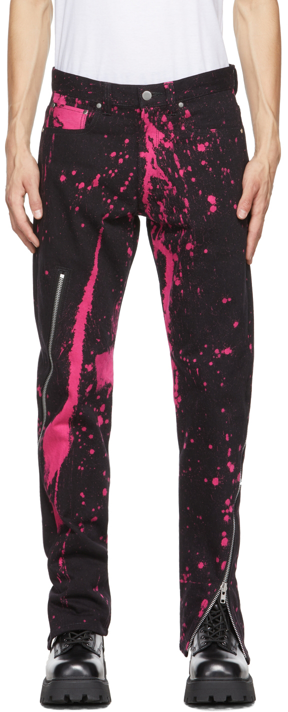 Black & Pink Zip Tapered Jeans by KIDILL on Sale