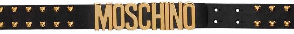 Moschino Black & Gold Studded Logo Belt