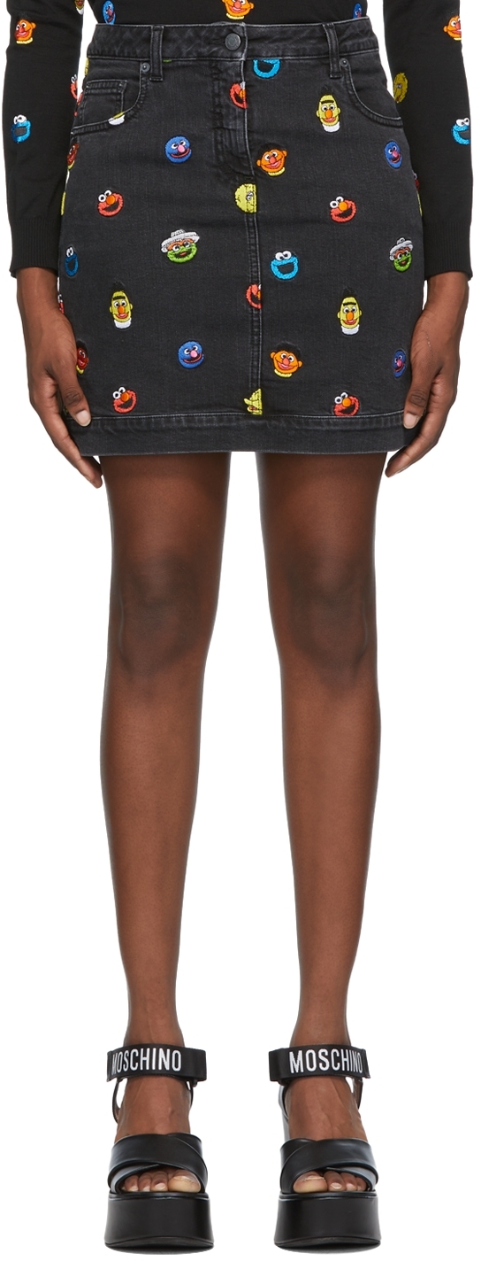 Moschino Black Sesame Street Edition Embroidered Miniskirt
