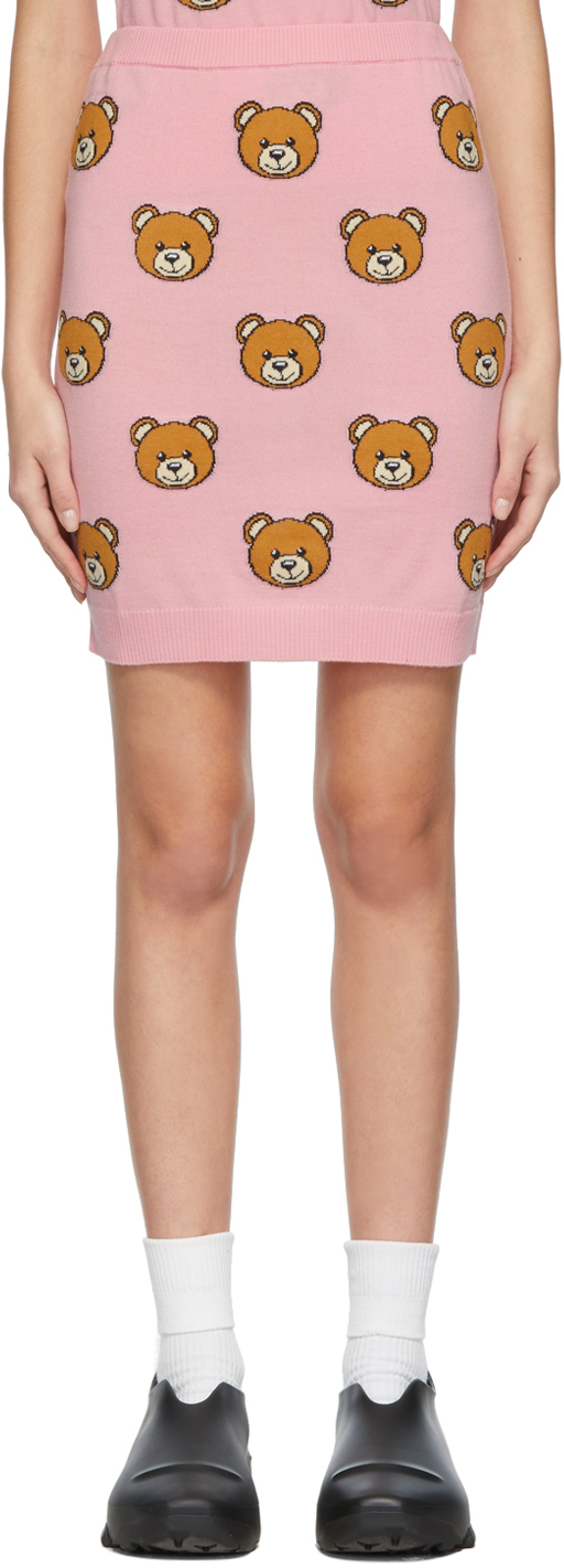 Moschino Pink Wool All Over Teddy Bear Short Skirt
