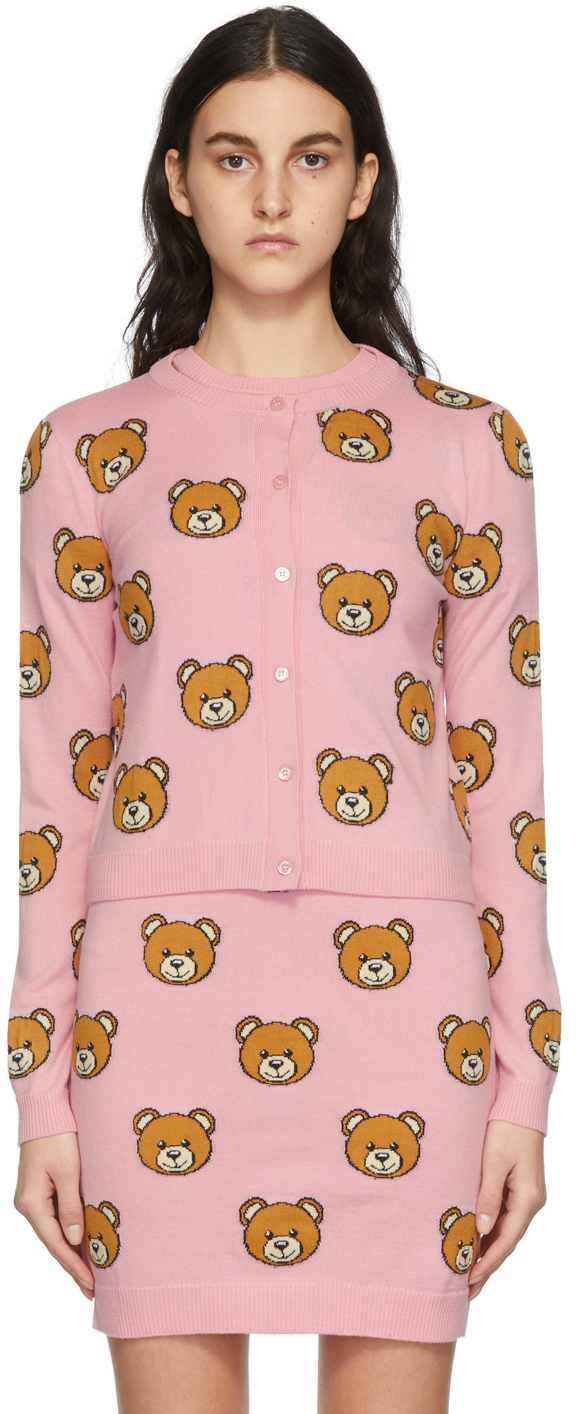 Pink All Over Teddy Bear Cardigan 