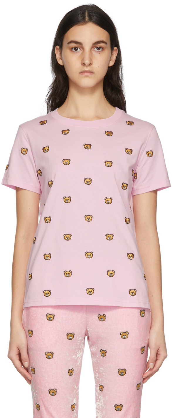 Thunderstorm expedition Sensitive Pink All Over Teddy T-Shirt by Moschino on Sale
