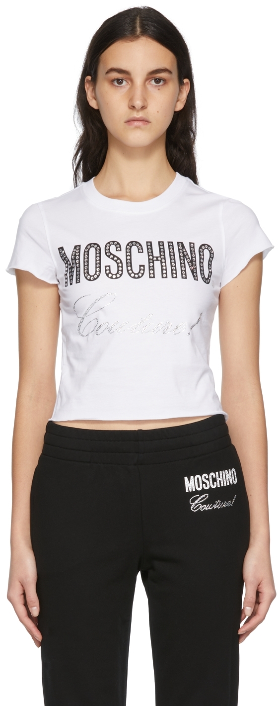 Moschino White Cropped Logo T-Shirt