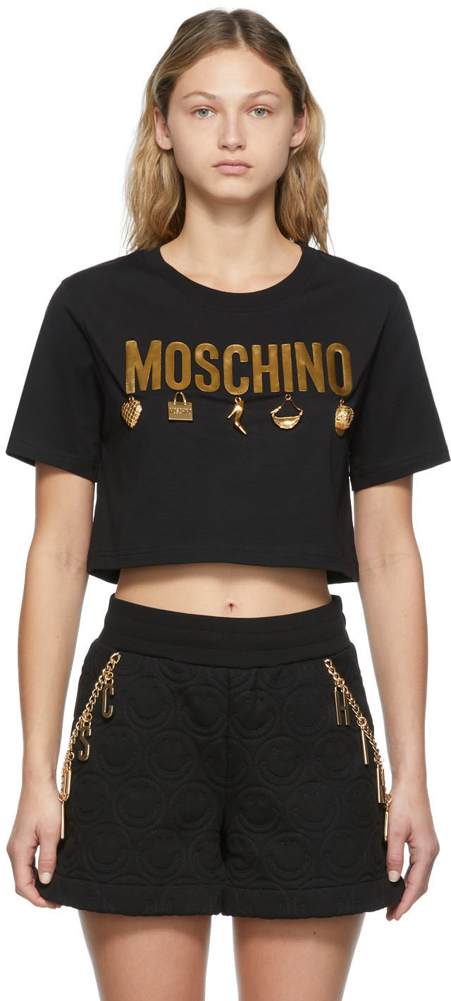 Moschino Black Cropped Charm T-Shirt