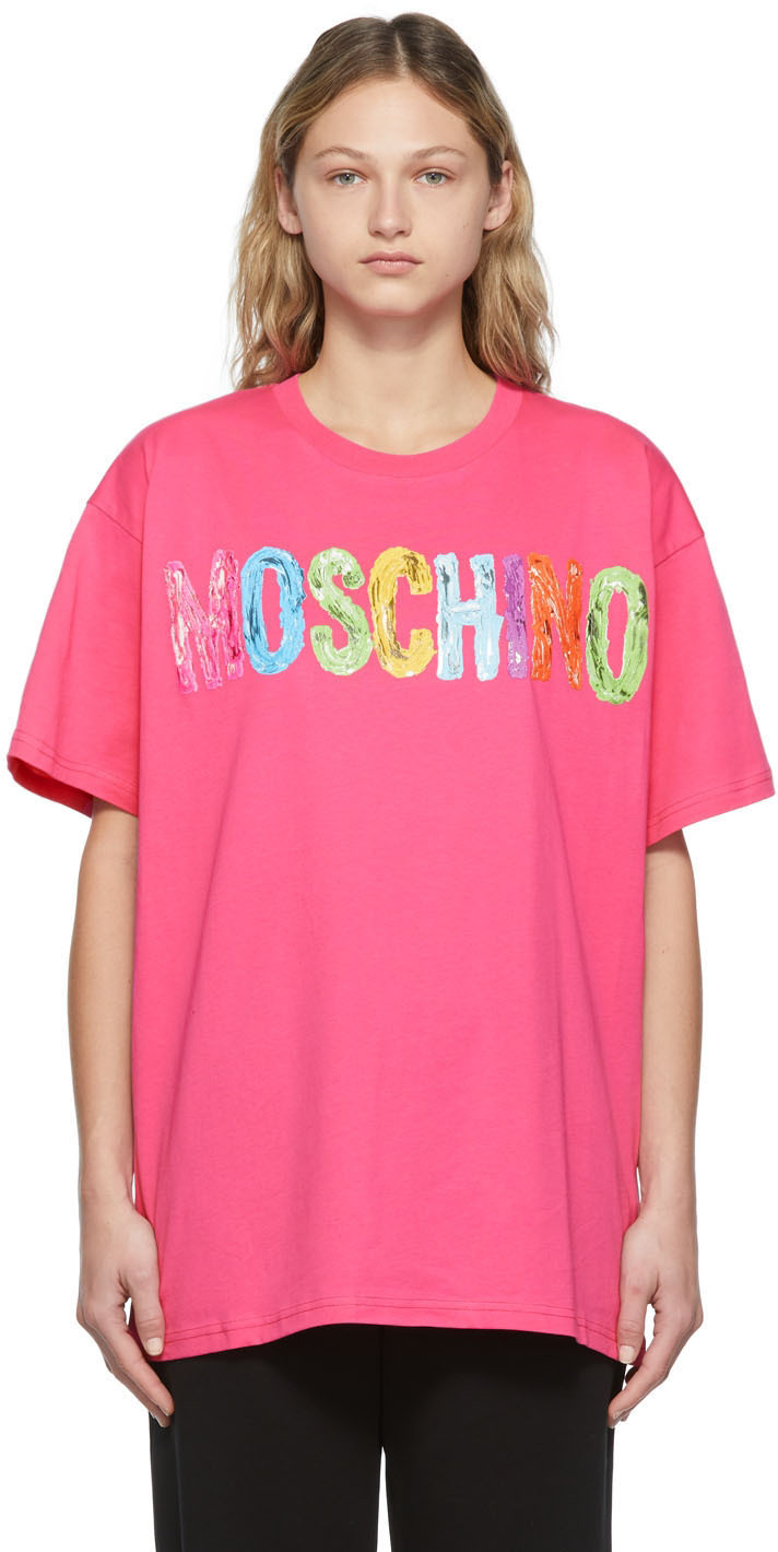 Moschino Pink Painted Logo T-Shirt