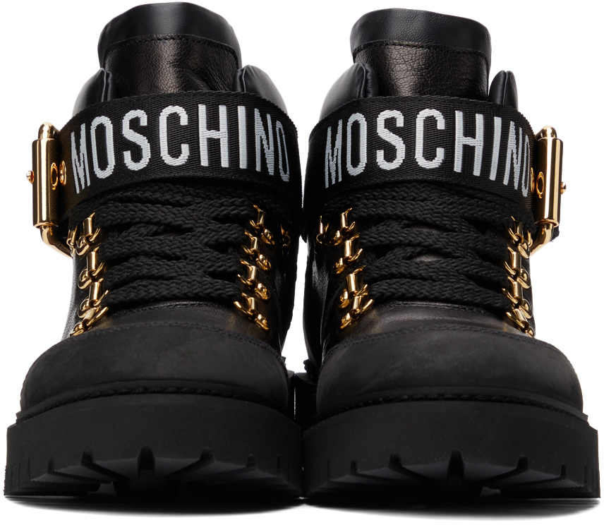 Moschino 110mm Buckle-detail Leather Boots in Black