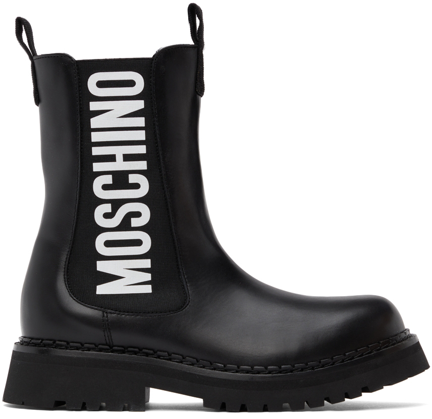 Moschino Black Logo Chelsea Boots