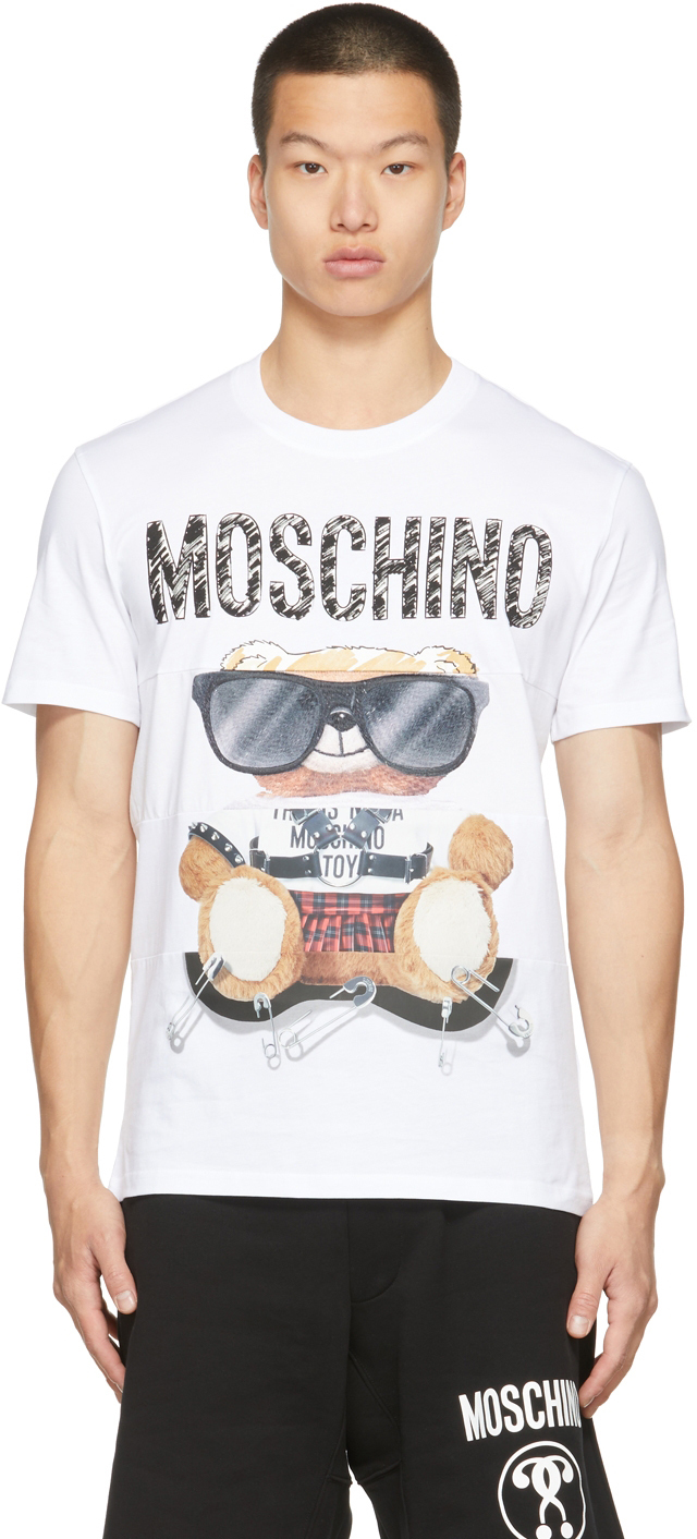 Habitual Ruined origin White Mixed Teddy Bear T-Shirt by Moschino on Sale