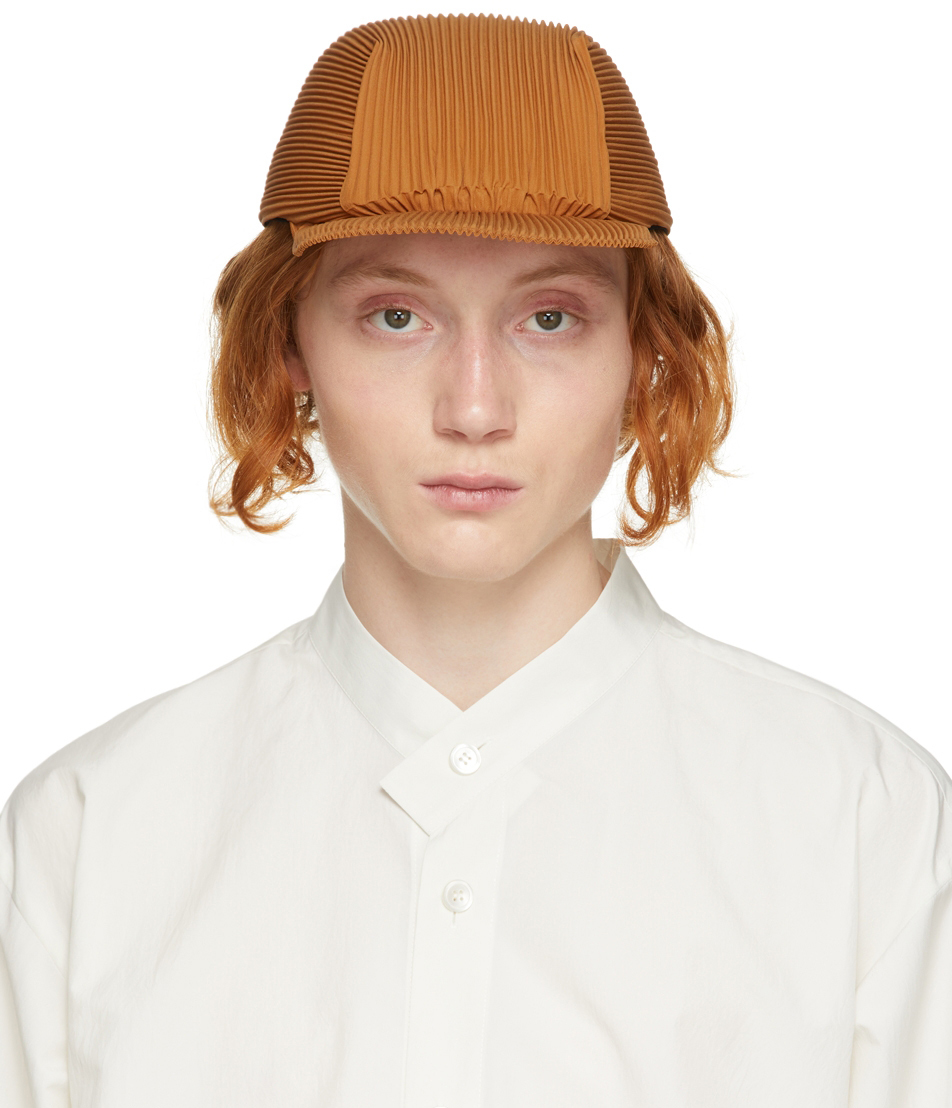 Homme Plissé Issey Miyake Tan Pleated Cap | Smart Closet