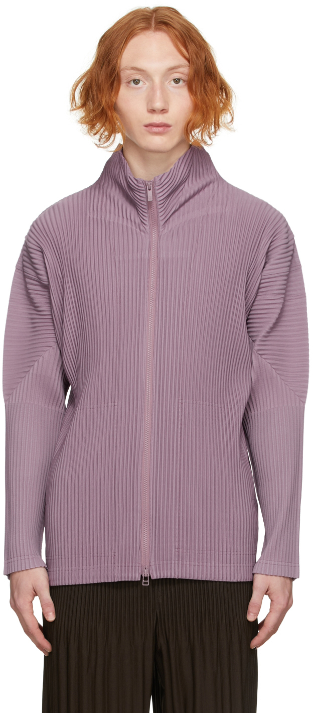 Purple Color Pleats Zip-Up Jacket