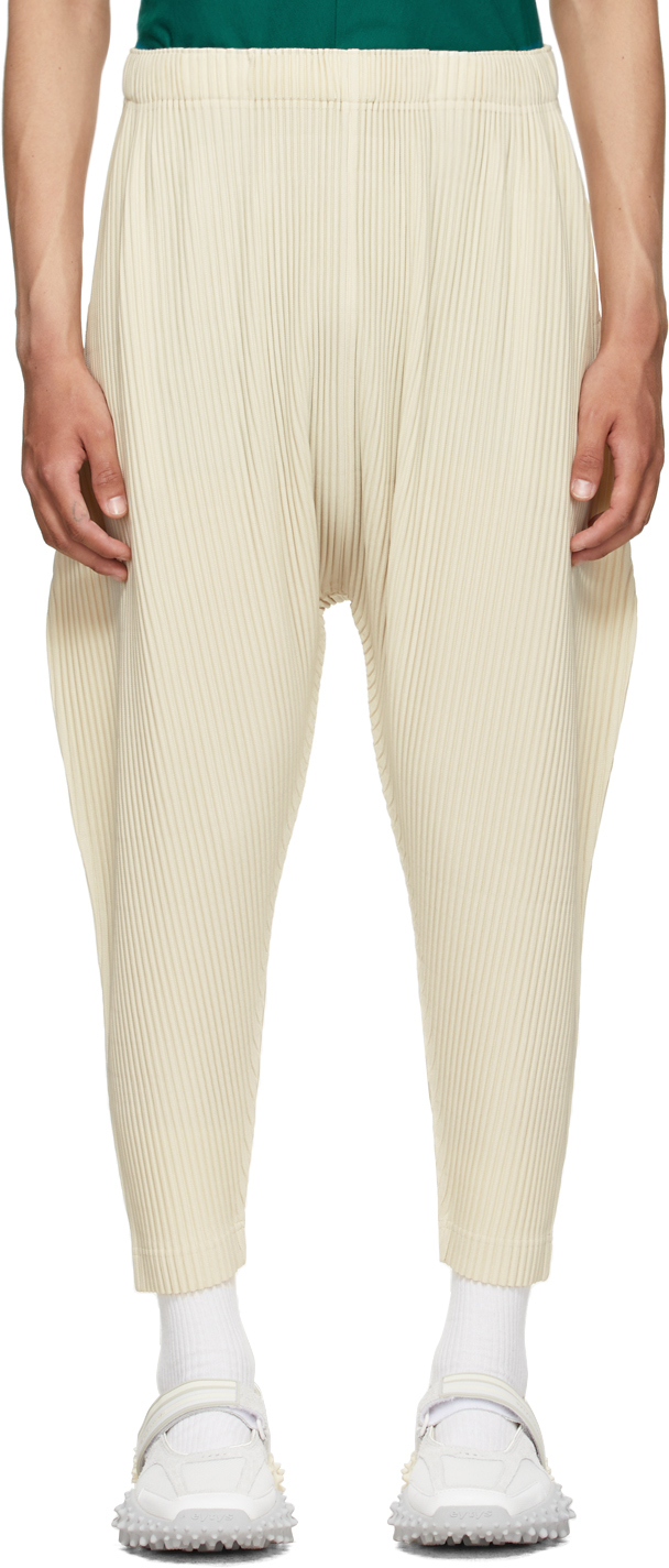 Homme Plissé Issey Miyake: Off-White Pleats Bottoms 1 Trousers