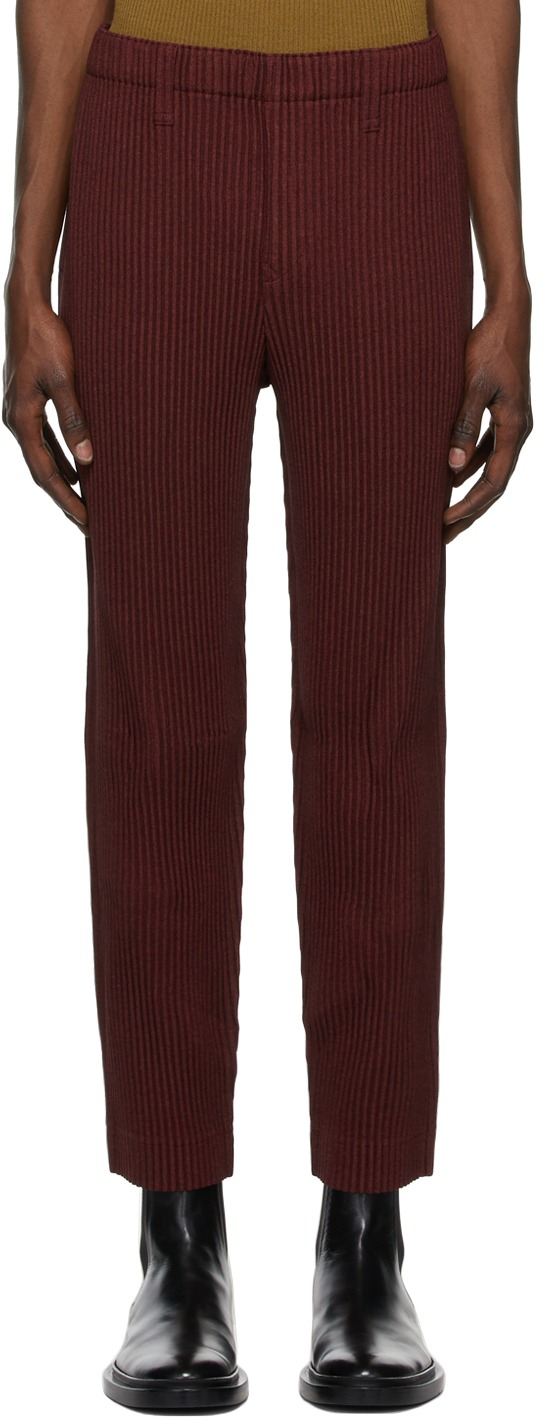 Homme Plissé Issey Miyake Burgundy Light Wool-Like Trousers