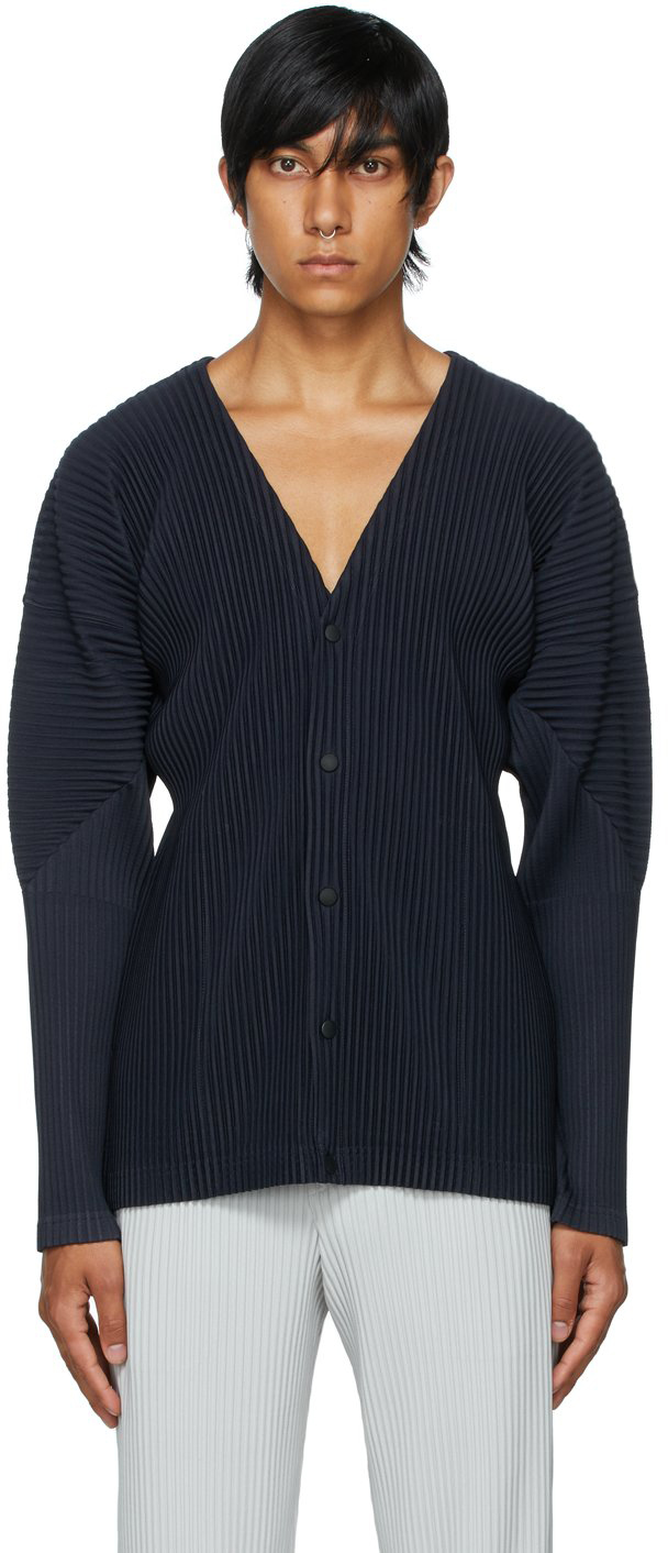 Homme Plissé Issey Miyake: Navy Basics Cardigan | SSENSE