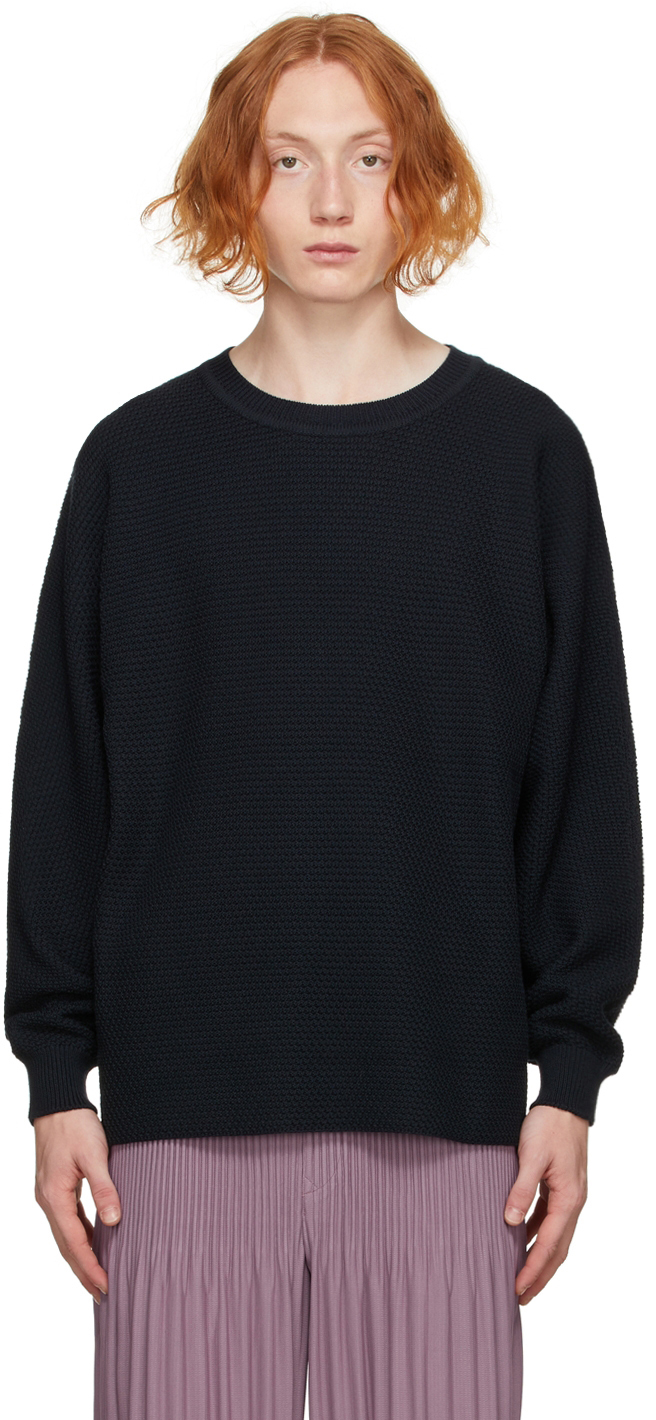 Homme Plissé Issey Miyake Navy Rustic Knit Sweater | Smart Closet