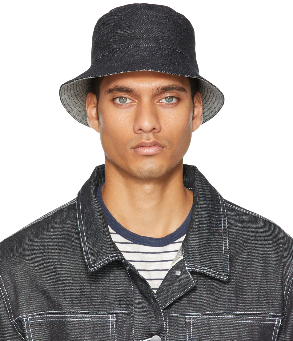 Navy & Grey Reversible Bucket Hat by non on Sale