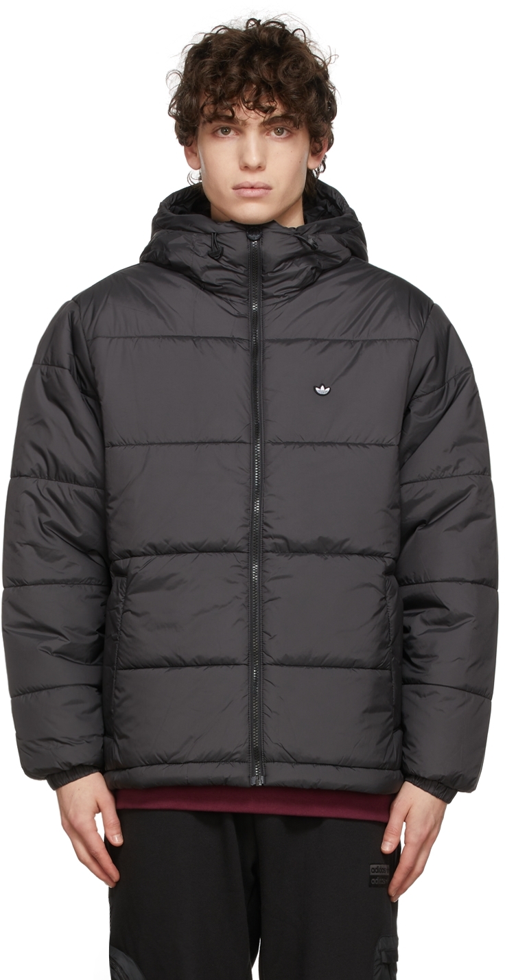 adidas Originals: Black Padded Hooded Puffy Jacket | SSENSE Canada