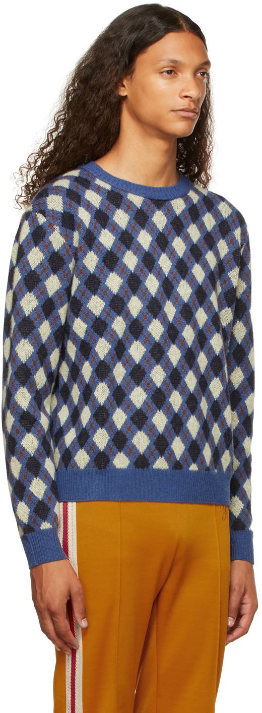 Wales Bonner Blue Williams Argyle Sweater | Smart Closet
