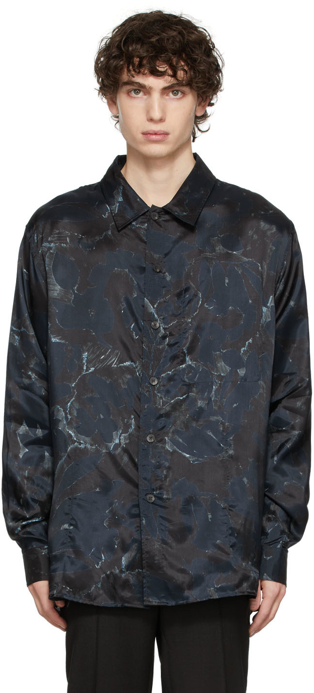 Tom Wood: Black & Blue Camouflage Studio Shirt | SSENSE