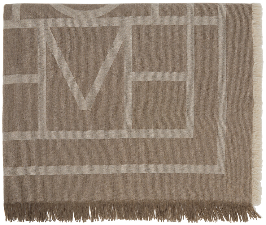 TOTEME: Brown Wool & Cashmere Monogram Scarf