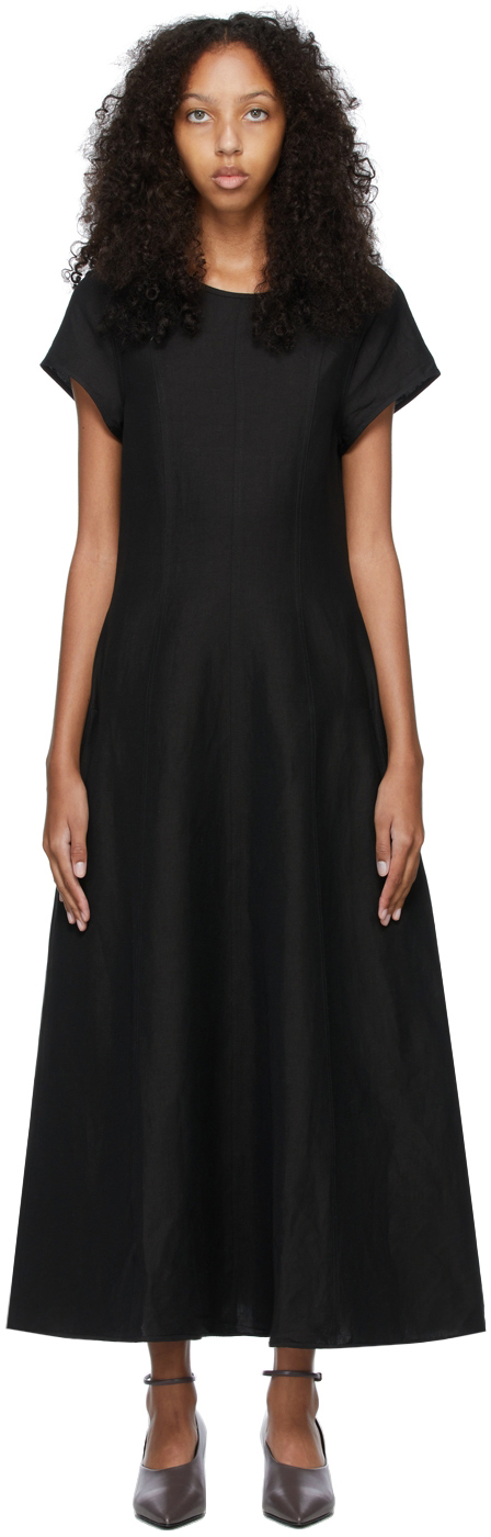 Black Stretch Linen Dress by Totême on Sale