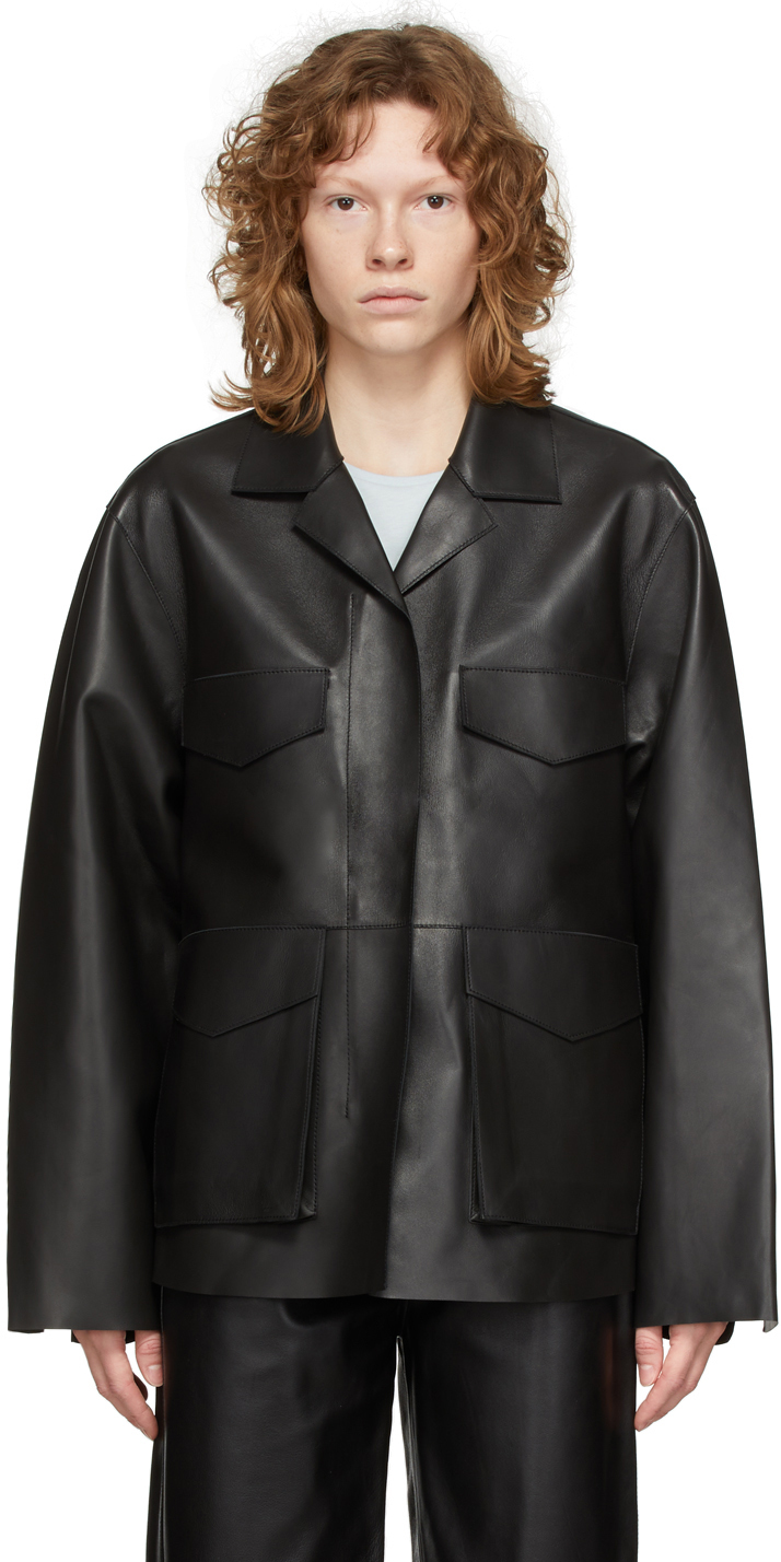 Totême Black Leather Army Jacket