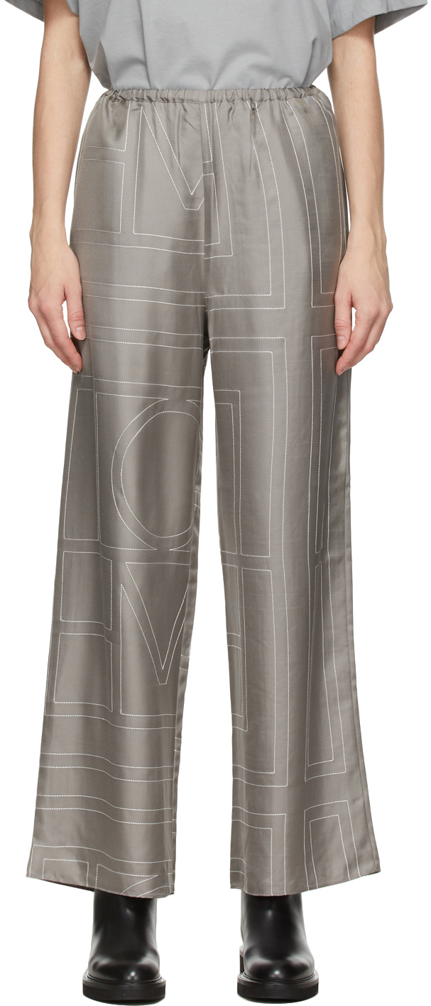 Totême Grey Silk Monogram PJ Lounge Pants