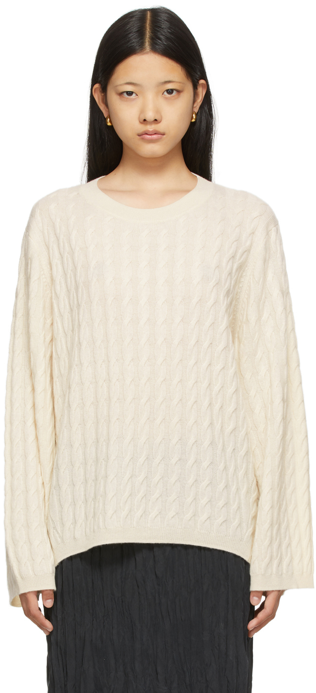 Totême Off-White Cashmere Cable Knit Sweater | Smart Closet
