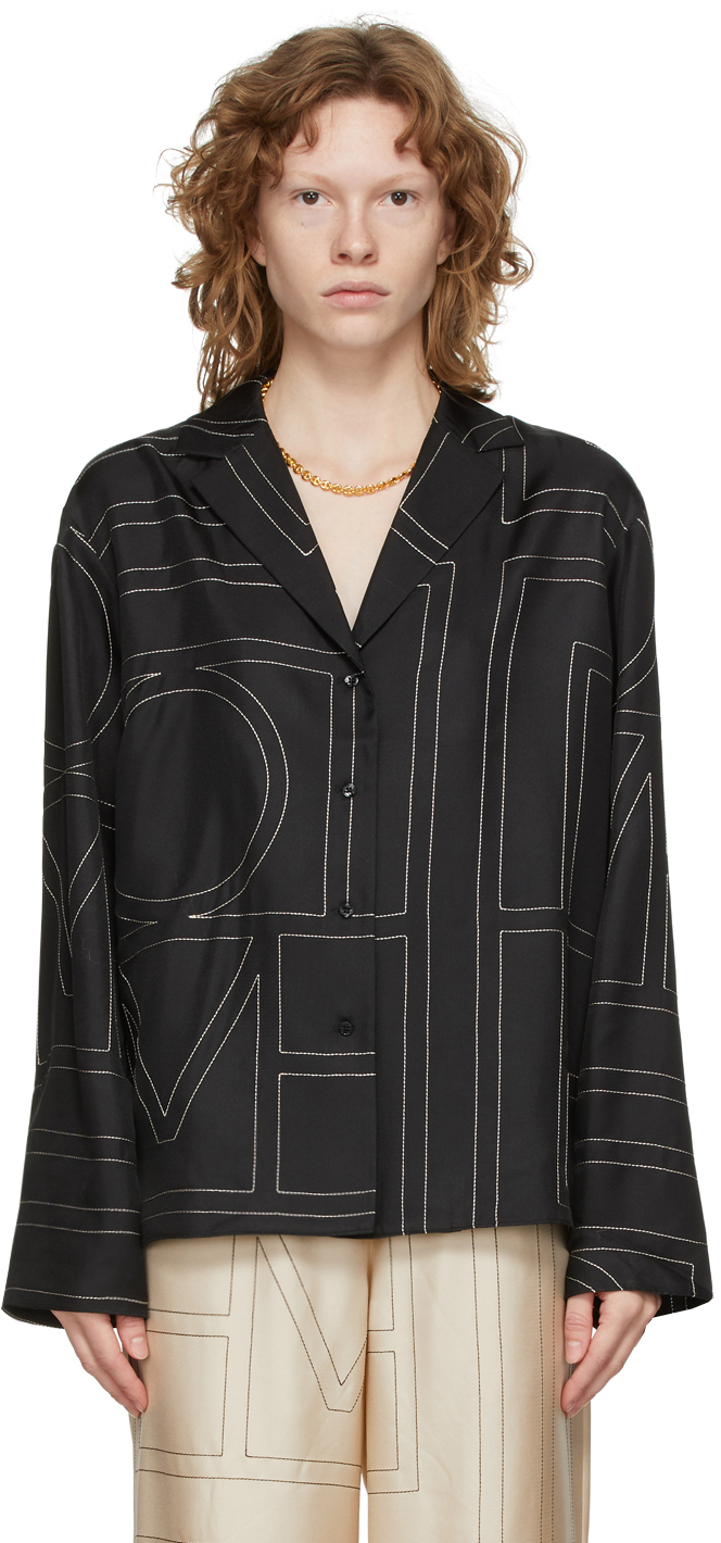 Click to view more detailed imagery on our partner's website Totême Black Silk Monogram Pj Shirt In 925 Black Monogram