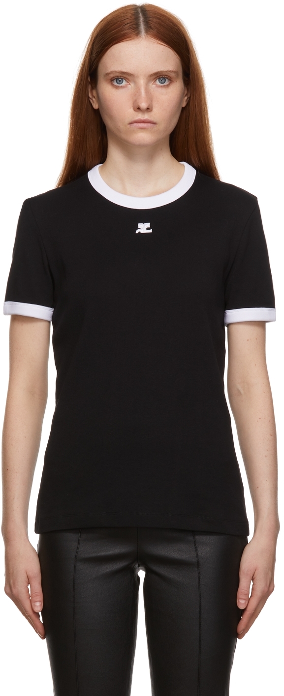 Courrèges: Black Rib T-Shirt | SSENSE