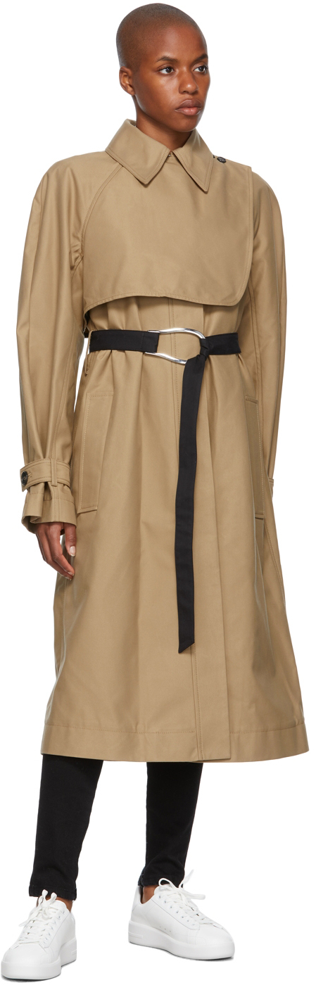 Victoria Beckham Monogram Cotton-blend Trench Coat In Beige