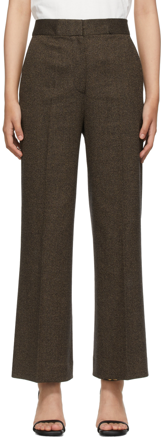 Brown Cropped Flared Trousers