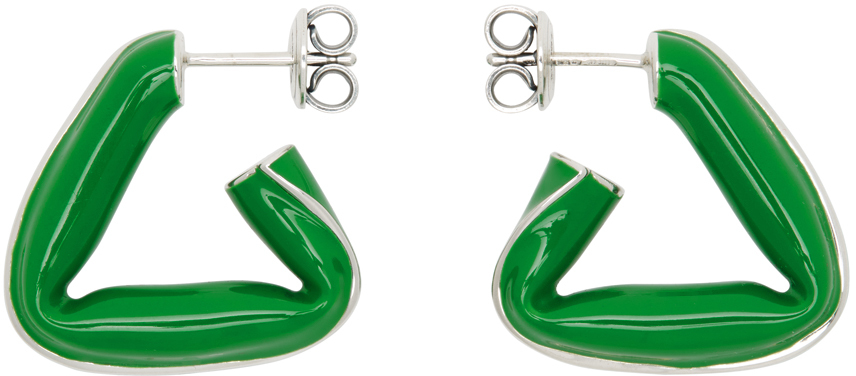 Bottega Veneta Green Enamel Triangle Hoop Earrings