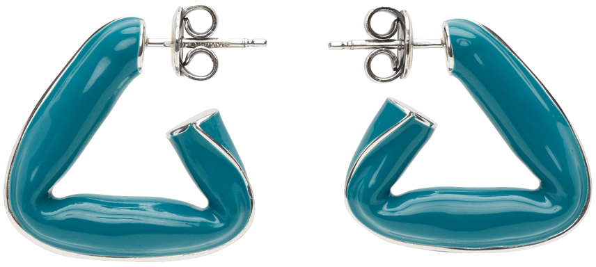Bottega Veneta Blue Enamel Triangle Hoop Earrings