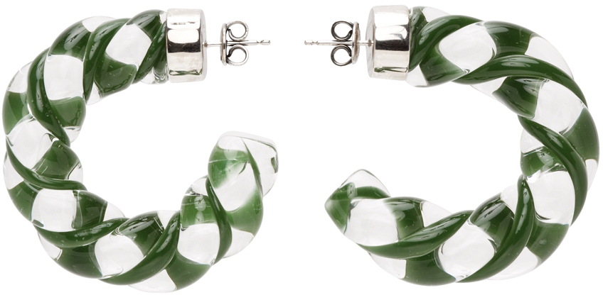 Bottega Veneta Green Glass Twist Earrings