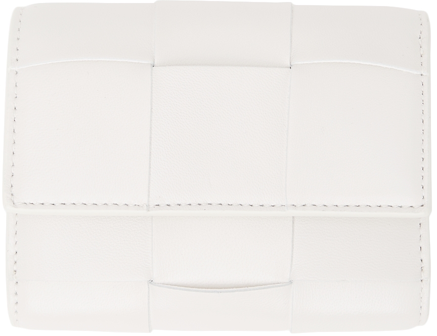 Bottega Veneta White Intrecciato Trifold Wallet