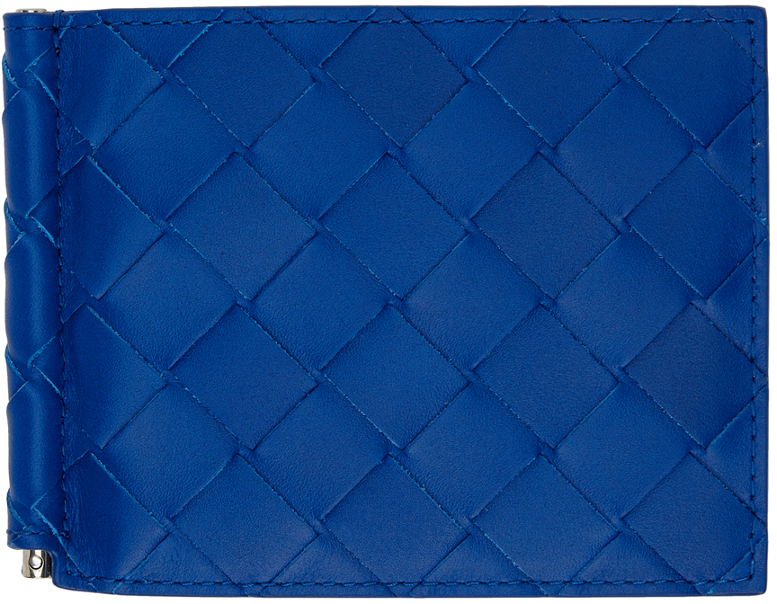 Bottega Veneta Blue Intrecciato Bill Clip Bifold Wallet