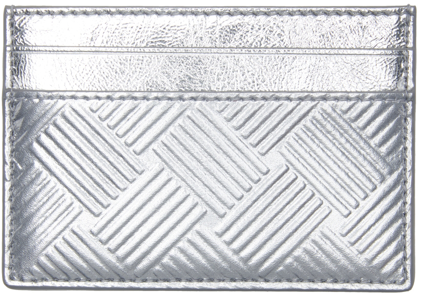 Bottega Veneta Silver Calfskin & Nappa Leather Card Holder