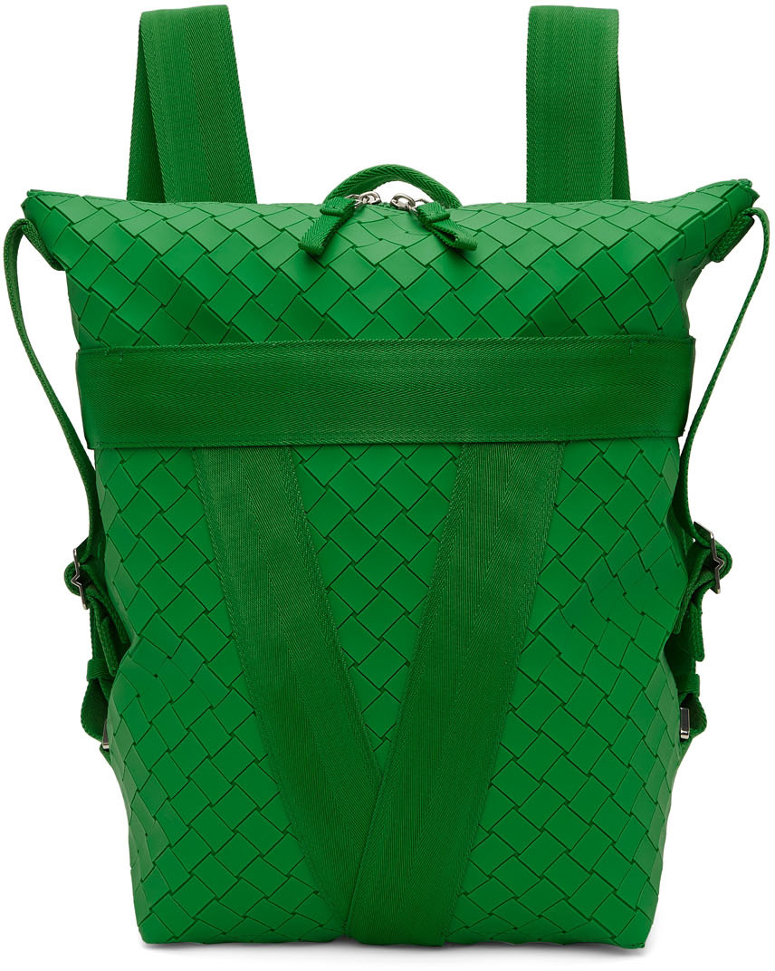 Bottega Veneta Green Intrecciato Backpack In 3724 Parakeet Silver Modesens
