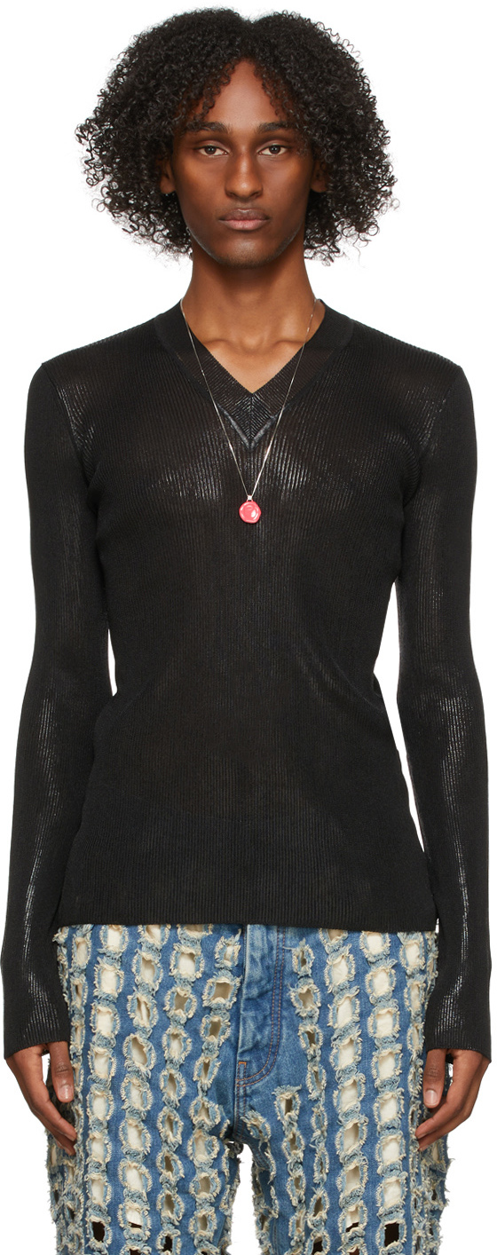 Bottega Veneta Black Metallic Effect V-Neck Sweater