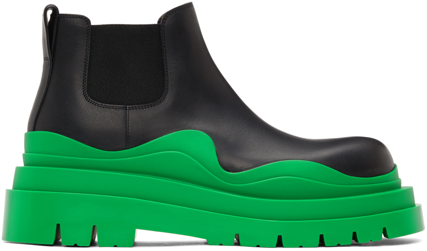 Bottega Veneta: Black & Green Low 'The Tire' Chelsea Boots | SSENSE UK