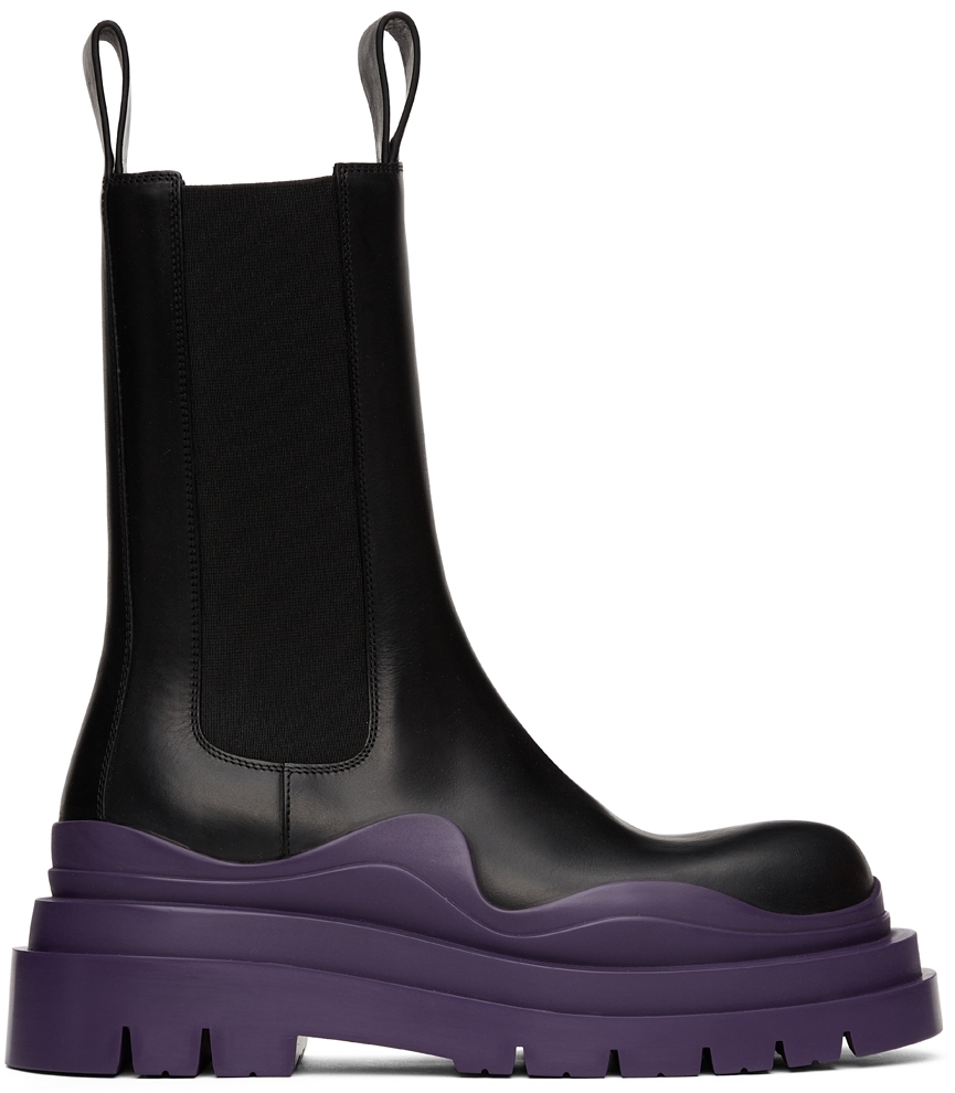 Bottega Veneta Black & Purple Tire Chelsea Boots