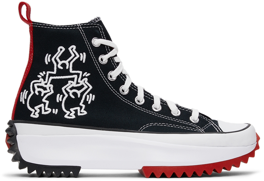 Converse Black & Red Keith Haring Edition Run Star Hike High-Top Sneakers