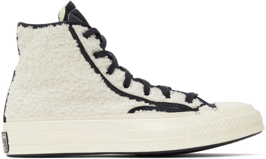 White & Black Sherpa Chuck 70 Varsity Sneakers by Converse on Sale
