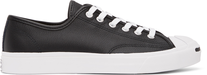 Black Leather Jack Purcell OX Sneakers by Converse Sale