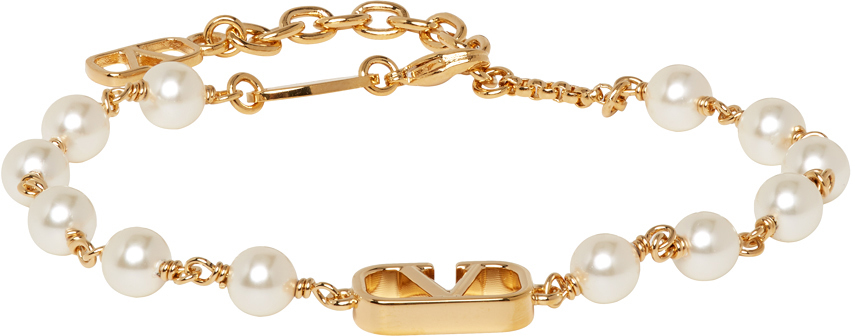 Valentino Garavani Gold Pearl VLogo Bracelet