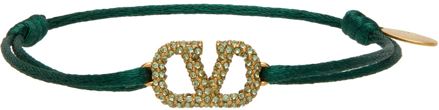 Valentino Garavani Green Crystal VLogo Bracelet